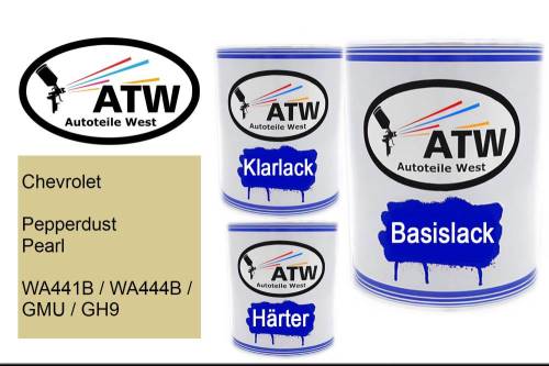 Chevrolet, Pepperdust Pearl, WA441B / WA444B / GMU / GH9: 1L Lackdose + 1L Klarlack + 500ml Härter - Set, von ATW Autoteile West.